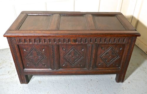 fig 1. 17th Century Carved Oak Coffer, with Key