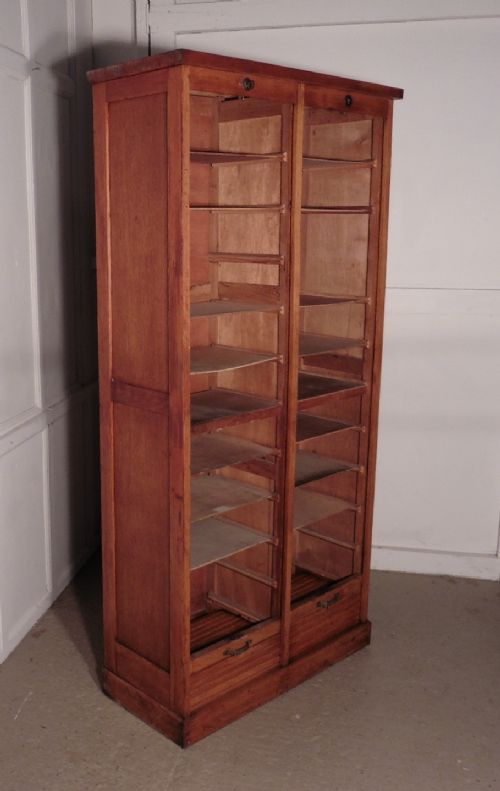 fig 1. Tall Double Tambour Oak Art Deco Filing Cabinet