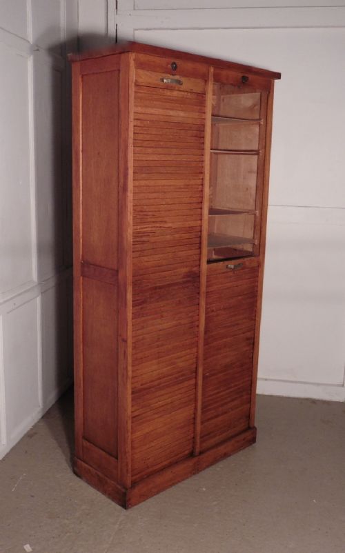 fig 2. Tall Double Tambour Oak Art Deco Filing Cabinet