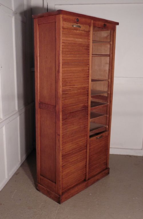 fig 4. Tall Double Tambour Oak Art Deco Filing Cabinet