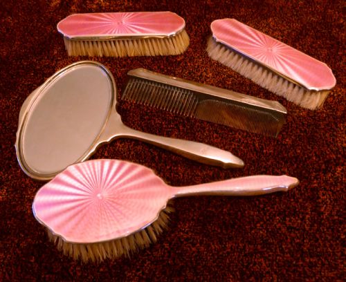 fig 2. Solid Silver & Guilloché Dressing Table Vanity Set, Original Box
