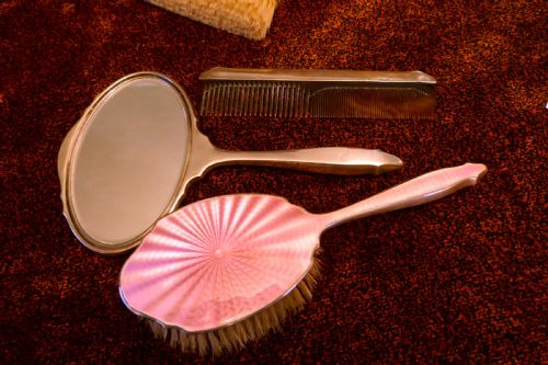 fig 3. Solid Silver & Guilloché Dressing Table Vanity Set, Original Box