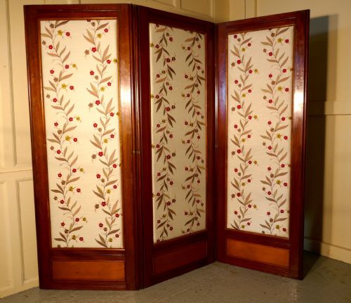 Victorian 3 Fold Mahogany Dressing Screen with Upholstered Panels