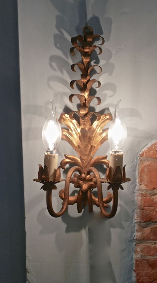fig 1. A Pair of French Two Branch Tole ware gilded Wall Lights
