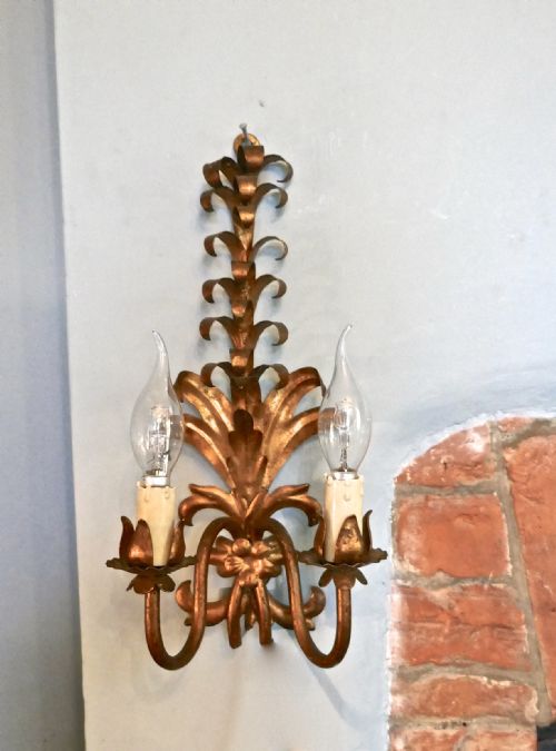 fig 2. A Pair of French Two Branch Tole ware gilded Wall Lights