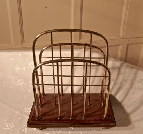 fig 3. Elegant Victorian Brass and Oak Magazine Rack