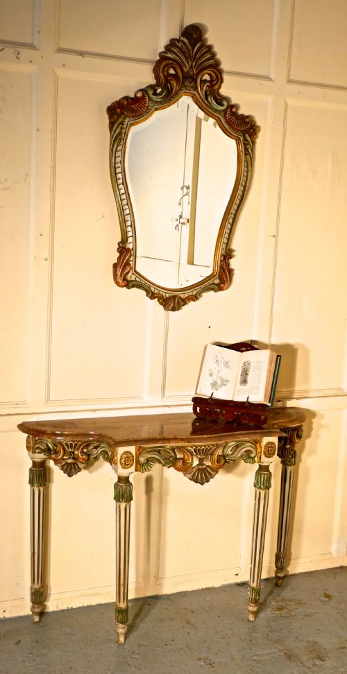 fig 2. Carved and Painted French Louis Style Console or Hall Table with matching Mirror