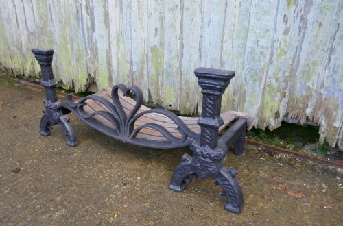 fig 2. 19th Century Celtic Design Iron Andirons with Fire Grate 