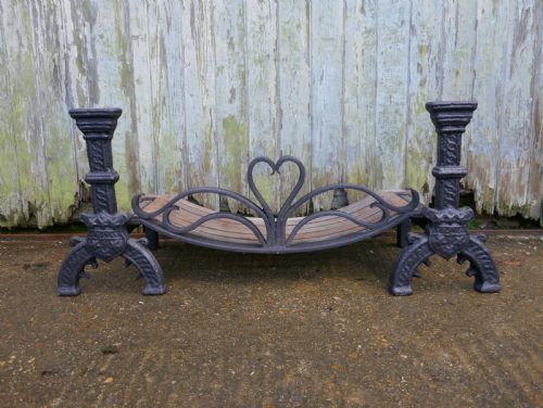 fig 4. 19th Century Celtic Design Iron Andirons with Fire Grate 