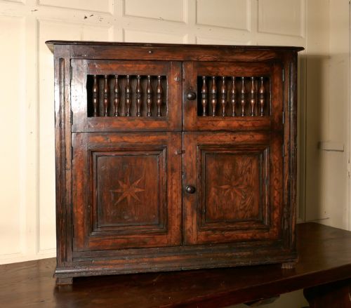 18th Century Antique Inlaid Elm Food Cupboard, Bread Hutch