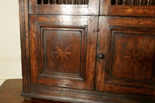 fig 1.  18th Century Antique Inlaid Elm Food Cupboard, Bread Hutch