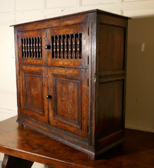 fig 3.  18th Century Antique Inlaid Elm Food Cupboard, Bread Hutch