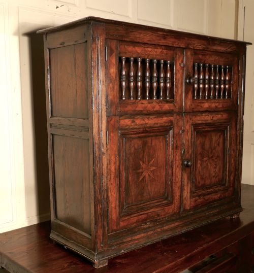 fig 4.  18th Century Antique Inlaid Elm Food Cupboard, Bread Hutch