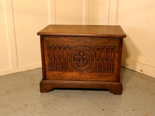fig 1. Large Victorian Gothic Carved Oak Green Man Coal or Log Box