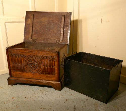 fig 3. Large Victorian Gothic Carved Oak Green Man Coal or Log Box