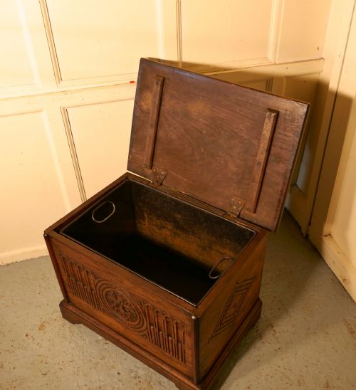 fig 4. Large Victorian Gothic Carved Oak Green Man Coal or Log Box