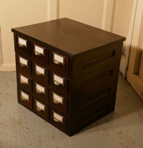 12 Drawer Oak Card Index Filing Cabinet,