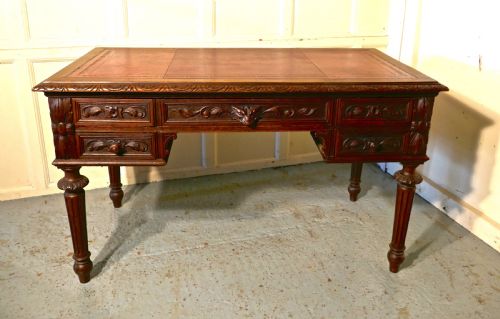 Green Man Carved Gothic Oak Writing Table