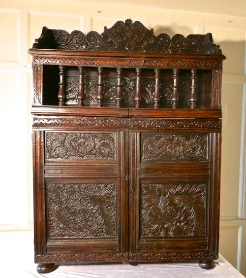 17th Century Antique Housekeepers Oak Food Cupboard, Bread Hutch