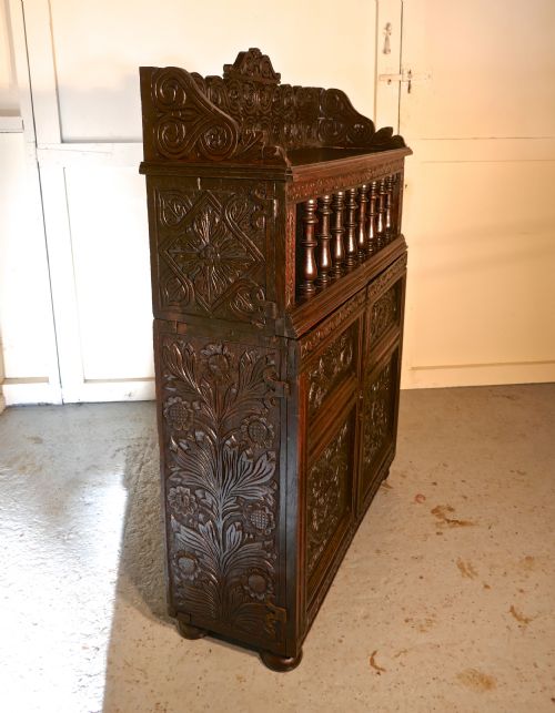fig 1. 17th Century Antique Housekeepers Oak Food Cupboard, Bread Hutch