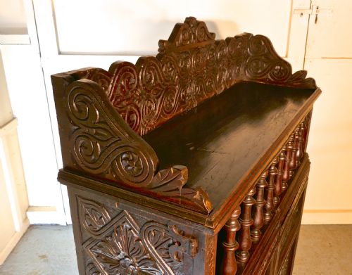 fig 2. 17th Century Antique Housekeepers Oak Food Cupboard, Bread Hutch