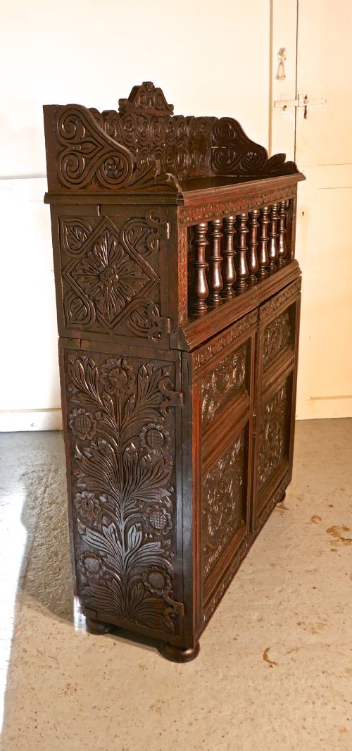 fig 3. 17th Century Antique Housekeepers Oak Food Cupboard, Bread Hutch