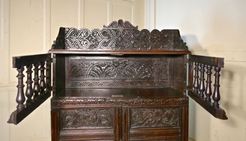 fig 4. 17th Century Antique Housekeepers Oak Food Cupboard, Bread Hutch