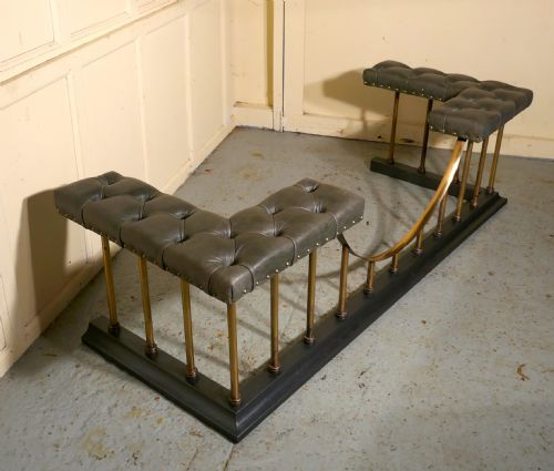 Large Brass and Iron Club Fender, with Leather Seats