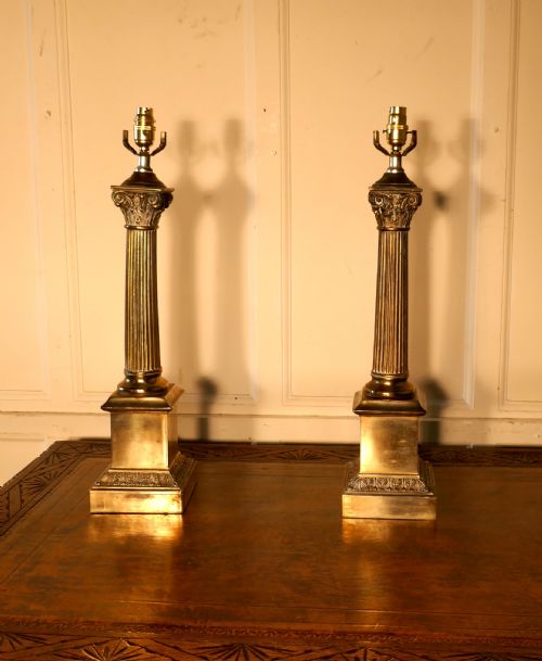 A Pair of Tall Brass Table Lamps
