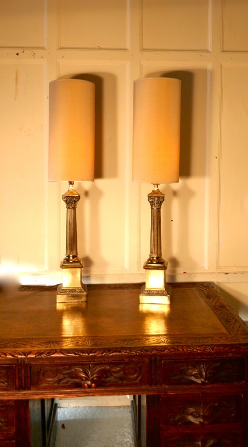fig 1. A Pair of Tall Brass Table Lamps