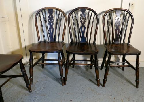 fig 1. A Set of 6 Early Victorian Beech & Elm Wheel Back Kitchen Chairs