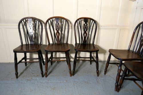 fig 2. A Set of 6 Early Victorian Beech & Elm Wheel Back Kitchen Chairs