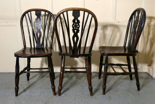 fig 4. A Set of 6 Early Victorian Beech & Elm Wheel Back Kitchen Chairs