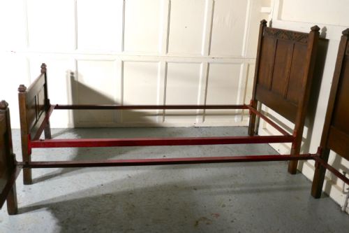 fig 1. Pair of Arts and Crafts Gothic Oak Twin Beds