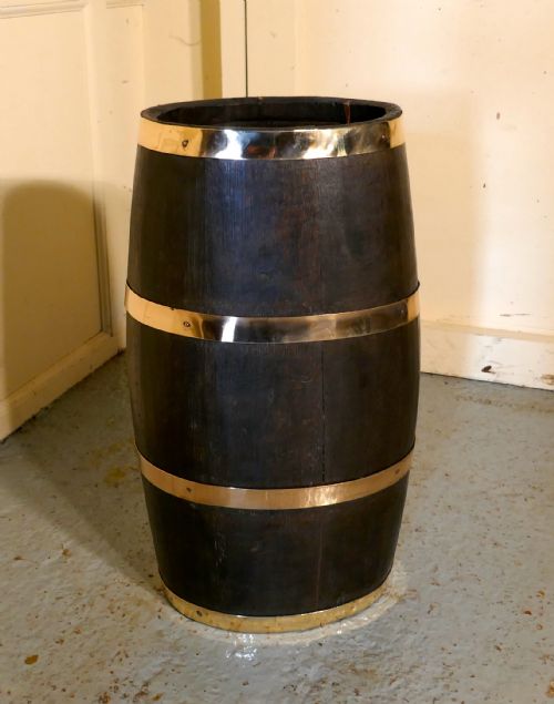 A Large 18th Century Royal Navy Oak and Brass Bound Powder Barrel
