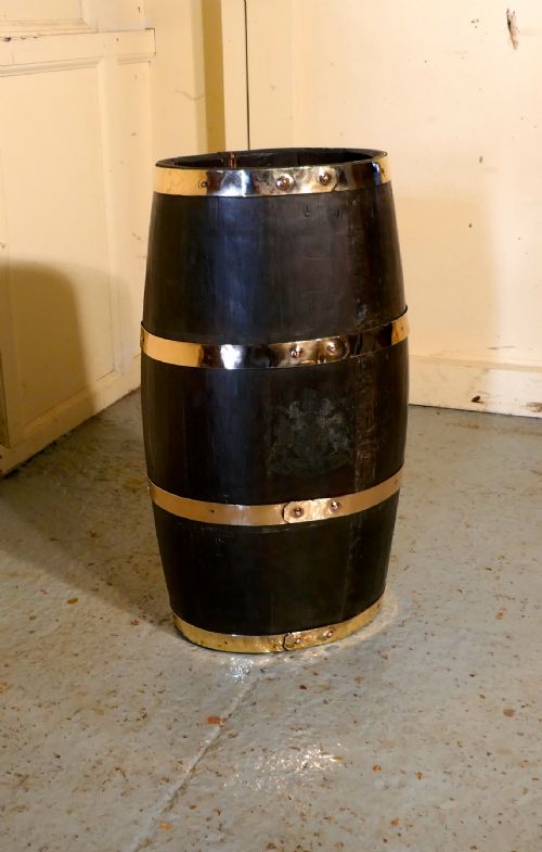 fig 1. A Large 18th Century Royal Navy Oak and Brass Bound Powder Barrel