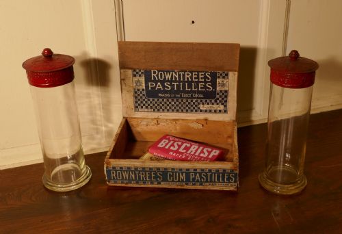 A Pair of 19th Century Rountree’s Sweet Gums Jars with Carton