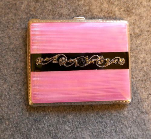 French Silver and Pink Guilloche Enamel Art Deco Cigarette Case