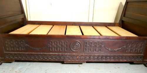 fig 3. 19th Century Carved Oak Day Bed or Ships Sleigh Bed.