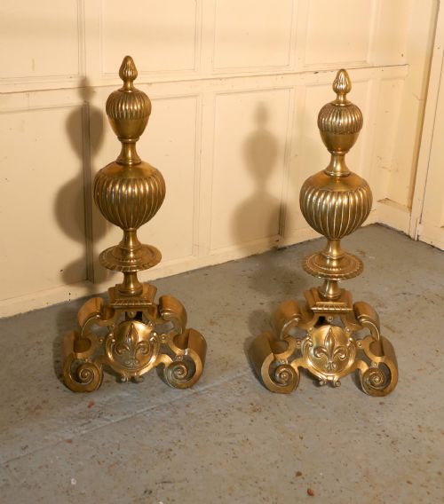 Enormous and Heavy Pair of French Brass Andirons,fire Dogs or Chenets