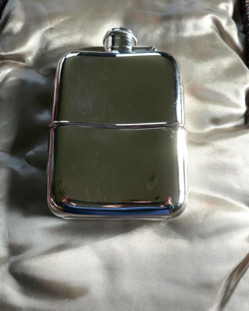 fig 1. A Solid Silver Hall Marked Hip Flask and Cup by Daniel & Arter