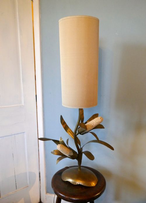 A Very Unusual French Brass and Copper Harvest Table Lamp