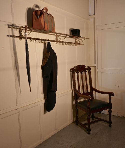 fig 1. Long 16 Sliding Hook French Art Deco Brass Hat and Coat Rack