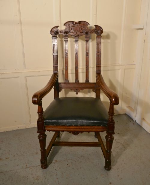 Large Oak Throne or Hall Chair by Gillow
