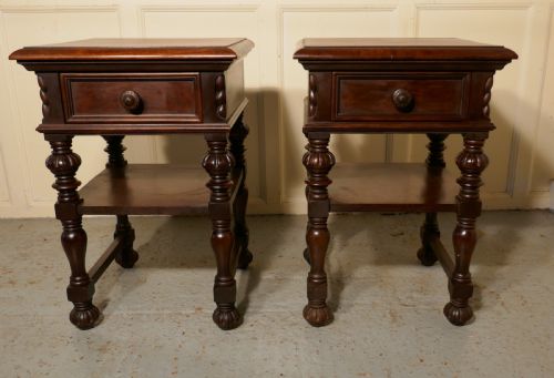 Pair of Gothic Carved Walnut Bedside Cupboards