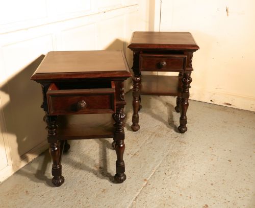 fig 1. Pair of Gothic Carved Walnut Bedside Cupboards  