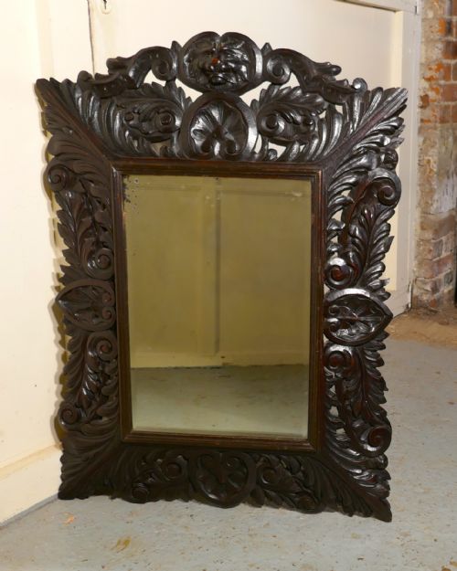 Large Gothic Green Man Carved Oak Mirror