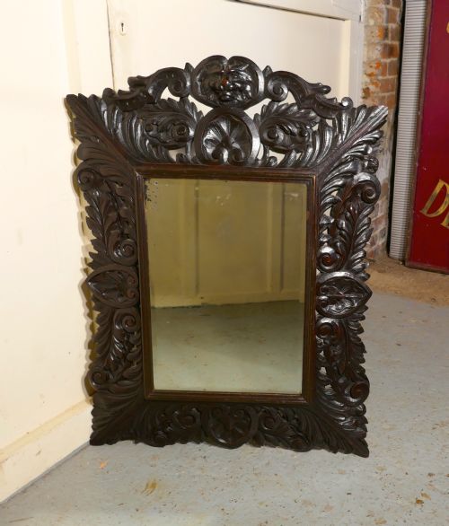 fig 2. Large Gothic Green Man Carved Oak Mirror