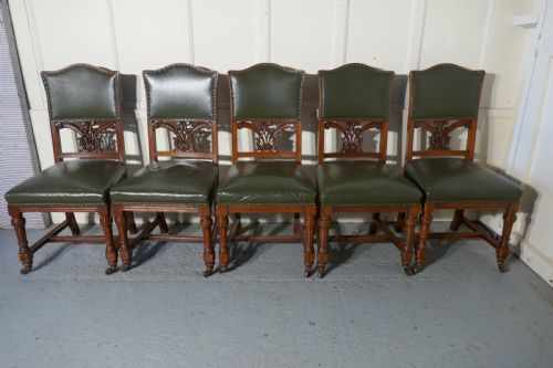 fig 2. Set of 11 Arts and Crafts Golden Oak and Leather Dining Chairs  