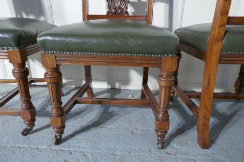 fig 4. Set of 11 Arts and Crafts Golden Oak and Leather Dining Chairs  